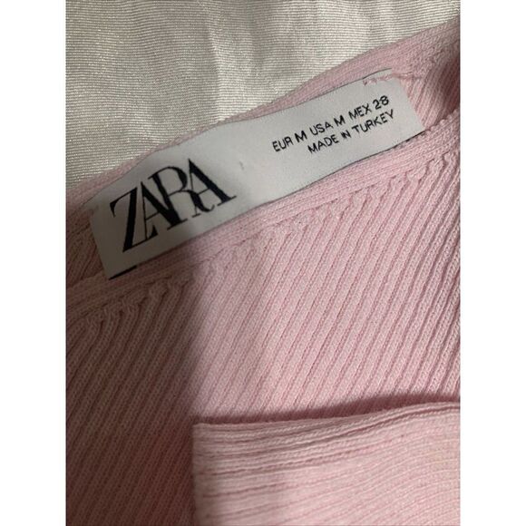 zara 6771/136/621 Solid Baby Pink Ribbed Long Sleeve Cold Shoulder Sweater Top - Picture 5 of 7